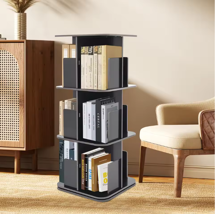 Draaibare Boekenkast – 3-Laags 360° Rotatie Opbergrek & Organizer
