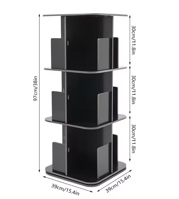 Draaibare Boekenkast – 3-Laags 360° Rotatie Opbergrek & Organizer