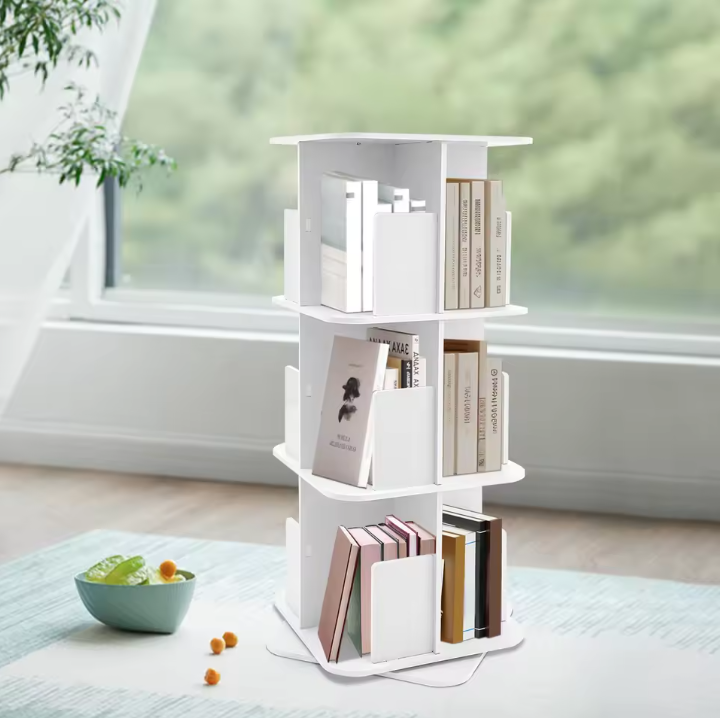 Draaibare Boekenkast – 3-Laags 360° Rotatie Opbergrek & Organizer