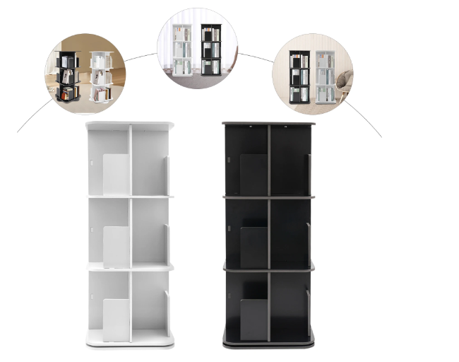 Draaibare Boekenkast – 3-Laags 360° Rotatie Opbergrek & Organizer