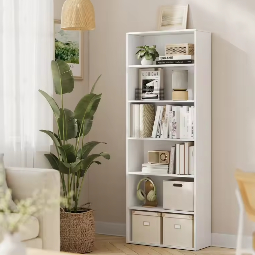 Boekenkast met 6 Lagen – Verstelbare Planken & Moderne Opbergruimte
