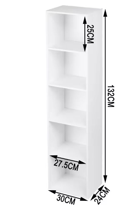 Boekenkast met 4 Opbergvakken – Witte Houten Staande Kast & Organizer