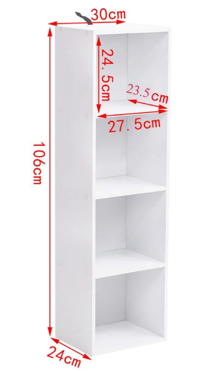 Boekenkast met 4 Opbergvakken – Witte Houten Staande Kast & Organizer