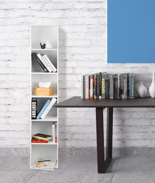 Boekenkast met 4 Opbergvakken – Witte Houten Staande Kast & Organizer