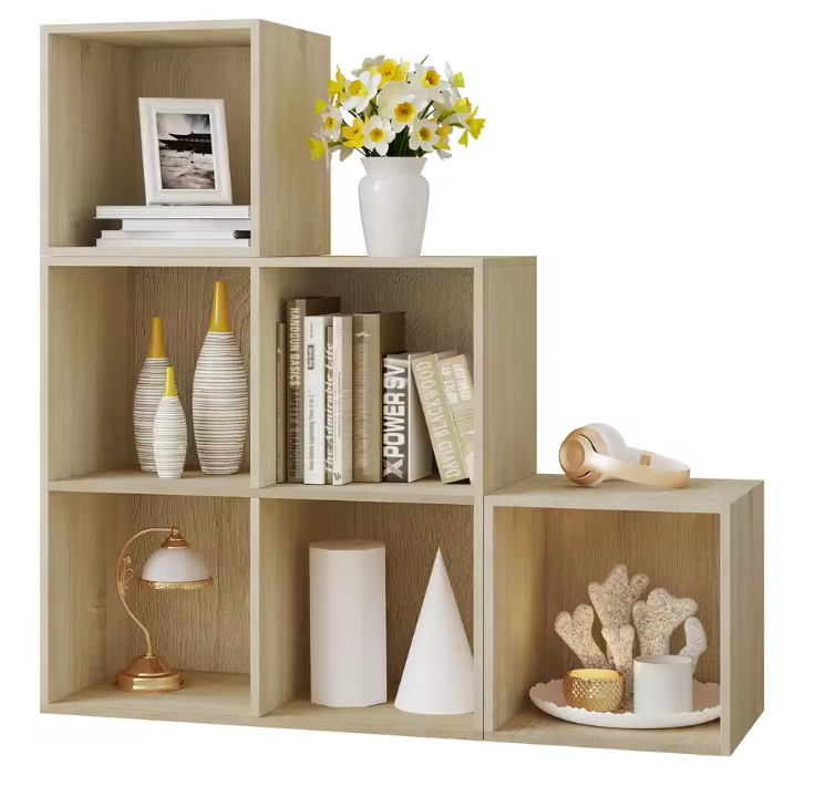 Boekenkast met 6 Vakken – Witte Houten Kubus Kast & Organizer