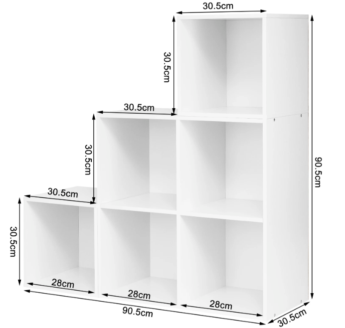 Boekenkast met 6 Vakken – Witte Houten Kubus Kast & Organizer
