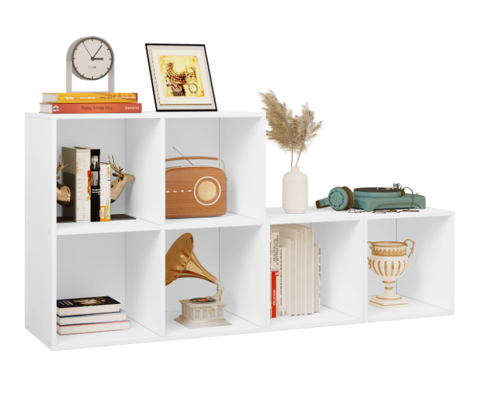 Boekenkast met 6 Vakken – Witte Houten Kubus Kast & Organizer