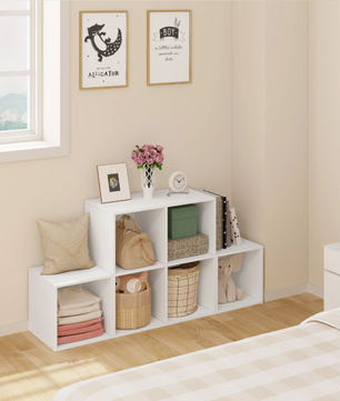 Boekenkast met 6 Vakken – Witte Houten Kubus Kast & Organizer