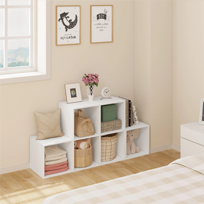 Boekenkast met 6 Vakken – Witte Houten Kubus Kast & Organizer