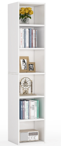 Smalle Boekenkast – 6-Laags Witte Hoekkast & Kubus Opbergrek