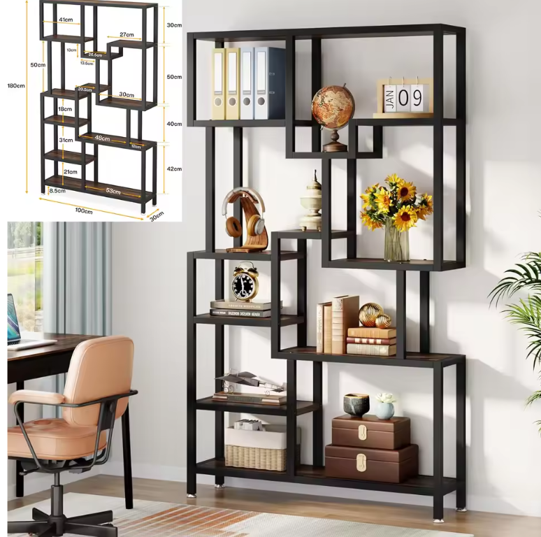 Industriële Boekenkast met 8 Open Planken – Hout & Metaal, Modern en Duurzaam