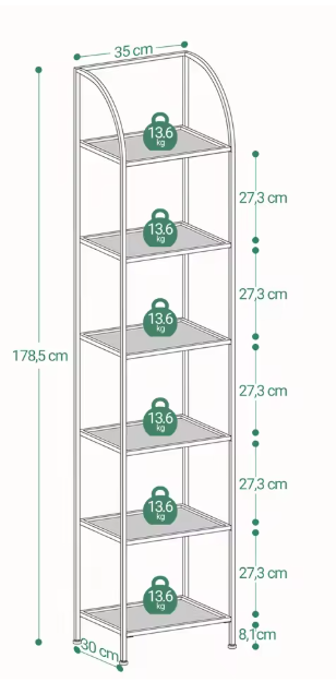 Gouden Boekenkast met 6 Lagen – Staande Displaykast van Glas & Metaal