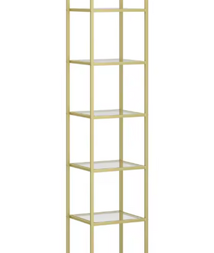 Gouden Boekenkast met 6 Lagen – Staande Displaykast van Glas & Metaal