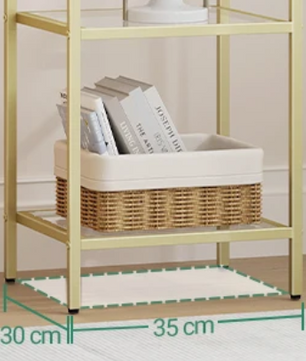Gouden Boekenkast met 6 Lagen – Staande Displaykast van Glas & Metaal