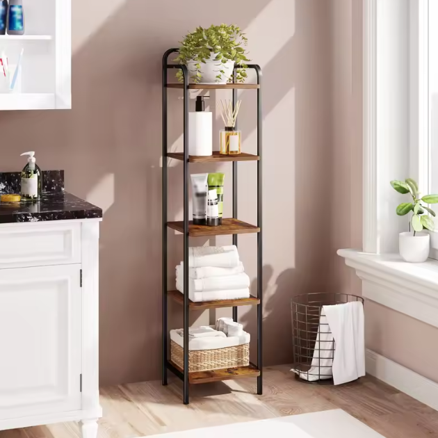 Smalle Industriële Boekenkast – Metalen Frame & Houten Planken, Modern en Ruimtebesparend