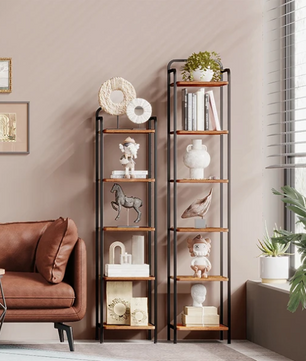 Smalle Industriële Boekenkast – Metalen Frame & Houten Planken, Modern en Ruimtebesparend
