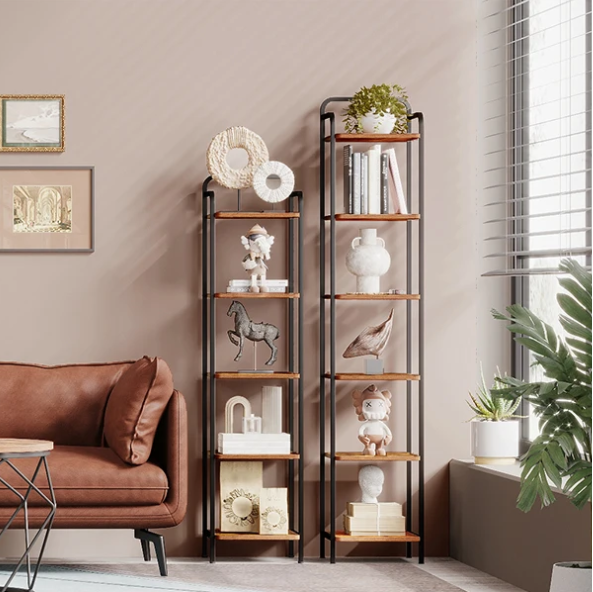 Smalle Industriële Boekenkast – Metalen Frame & Houten Planken, Modern en Ruimtebesparend