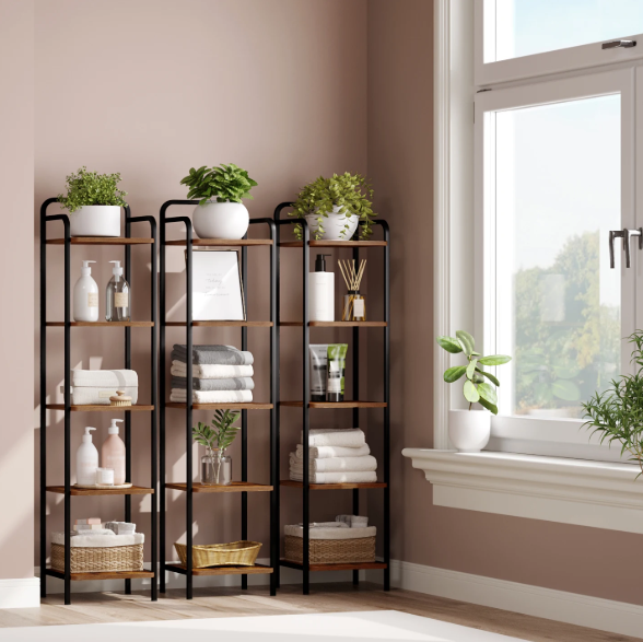 Smalle Industriële Boekenkast – Metalen Frame & Houten Planken, Modern en Ruimtebesparend