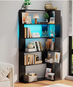 Hoekboekenkast met 5 Lagen & LED-Verlichting – Ruimtebesparend en Multifunctioneel