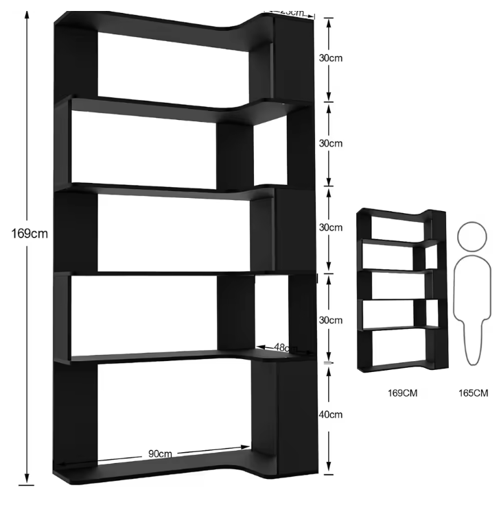 Hoekboekenkast met 5 Lagen & LED-Verlichting – Ruimtebesparend en Multifunctioneel