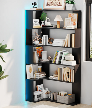 Hoekboekenkast met 5 Lagen & LED-Verlichting – Ruimtebesparend en Multifunctioneel