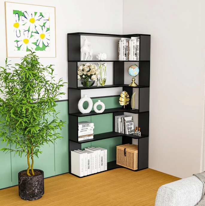 Hoekboekenkast met 5 Lagen & LED-Verlichting – Ruimtebesparend en Multifunctioneel
