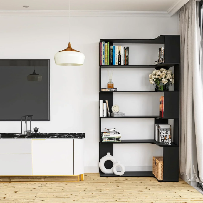 Hoekboekenkast met 5 Lagen & LED-Verlichting – Ruimtebesparend en Multifunctioneel