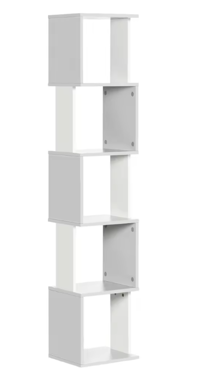 S-Boekenkast met 5 Lagen – Moderne Witte Opbergrek