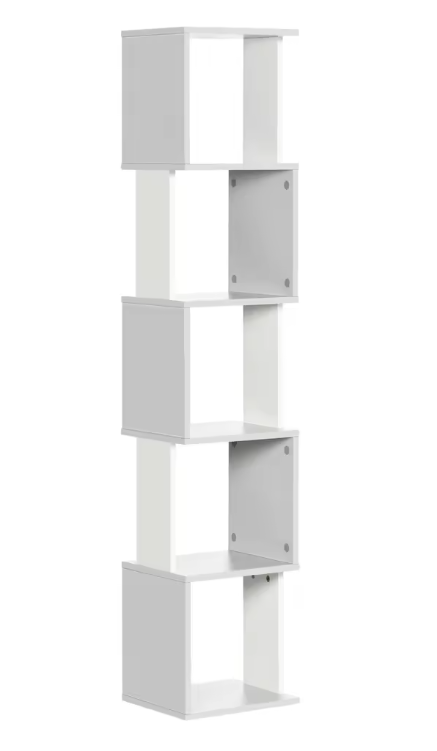 S-Boekenkast met 5 Lagen – Moderne Witte Opbergrek