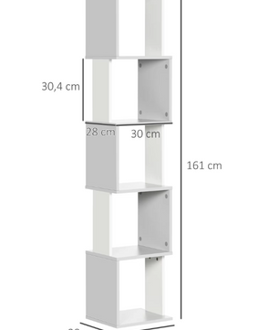 S-Boekenkast met 5 Lagen – Moderne Witte Opbergrek