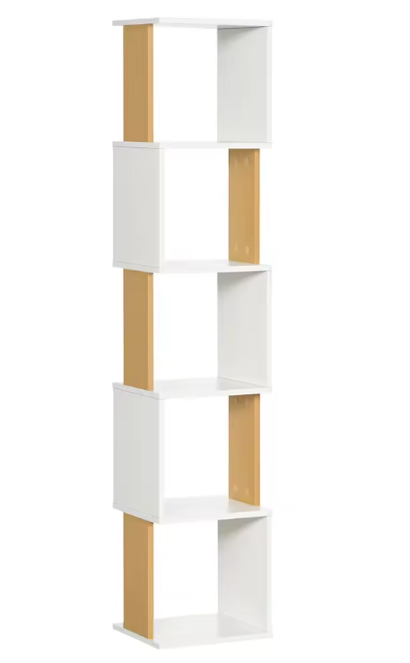 S-Boekenkast met 5 Lagen – Moderne Witte Opbergrek
