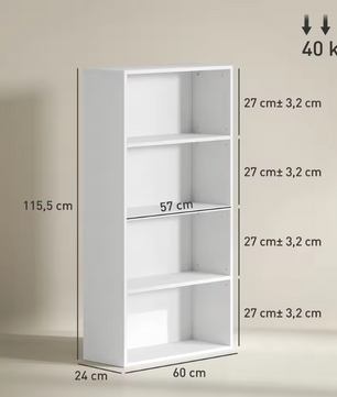 4-Lagen Boekenkast – Witte Opbergkast met Verstelbare Planken
