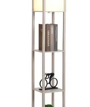 Staande Lamp met 3 Planken – Houten Vloerlamp met Opbergruimte
