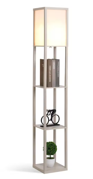 Staande Lamp met 3 Planken – Houten Vloerlamp met Opbergruimte