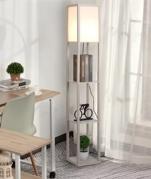 Staande Lamp met 3 Planken – Houten Vloerlamp met Opbergruimte