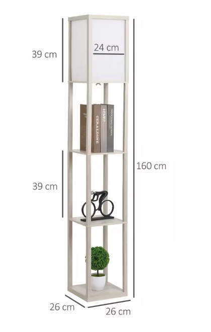 Staande Lamp met 3 Planken – Houten Vloerlamp met Opbergruimte