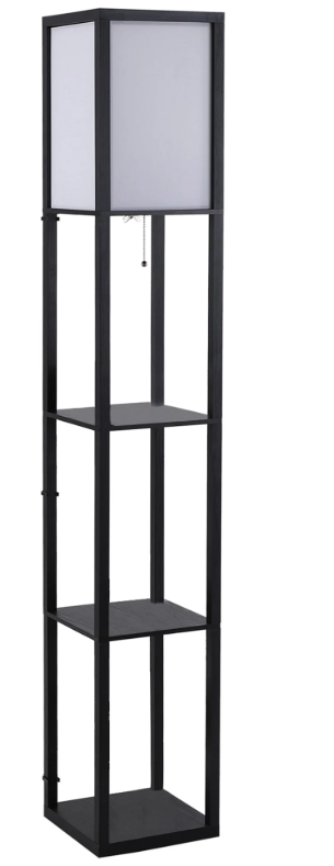 Staande Lamp met 3 Planken – Houten Vloerlamp met Opbergruimte