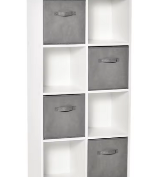 8-Vaks Opbergkast met 4 Uittrekbare Lades – Houten Kast & Stoffen Boxen, Modern en Functioneel