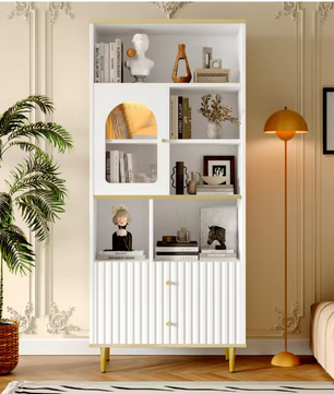 Multifunctionele Boekenkast met LED-Verlichting – MDF & Metalen Poten, 2 Lades, Modern en Ruim