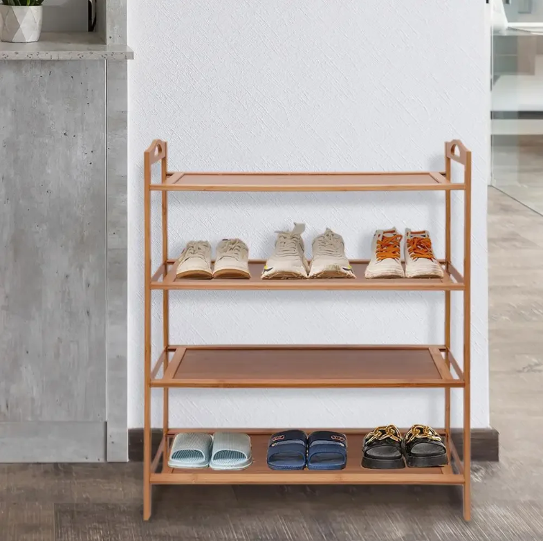 Bamboe Schoenenrek met 4 Lagen – Houten Organizer voor Hal & Slaapkamer