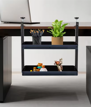 Bureau Plank Organizer met Klem – 2-Laags Opzetrek Zwart