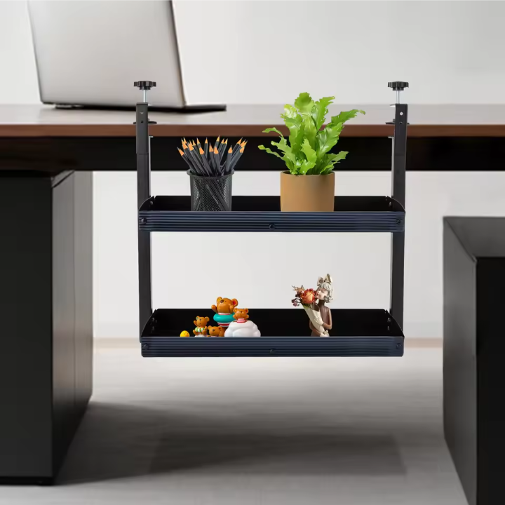Bureau Plank Organizer met Klem – 2-Laags Opzetrek Zwart