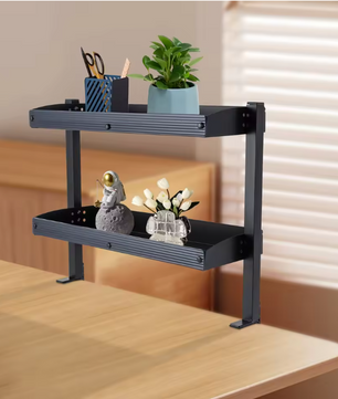Bureau Plank Organizer met Klem – 2-Laags Opzetrek Zwart