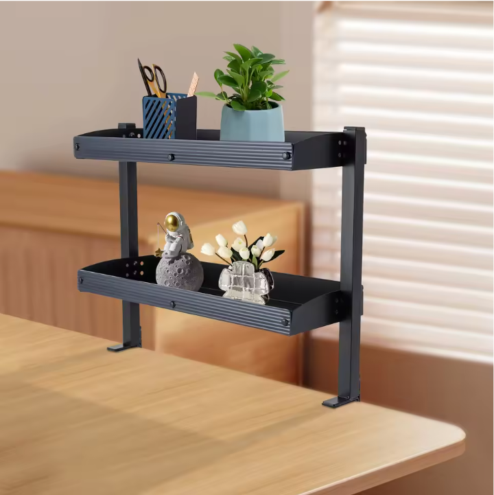 Bureau Plank Organizer met Klem – 2-Laags Opzetrek Zwart