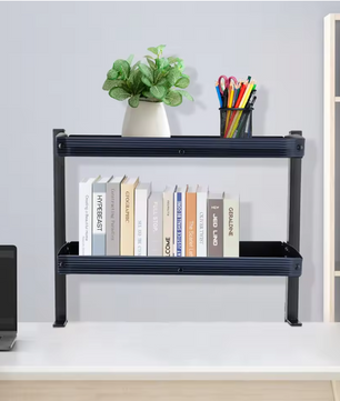 Bureau Plank Organizer met Klem – 2-Laags Opzetrek Zwart