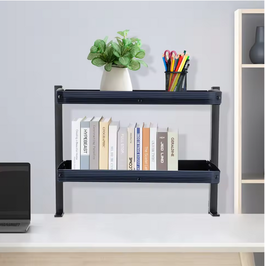 Bureau Plank Organizer met Klem – 2-Laags Opzetrek Zwart