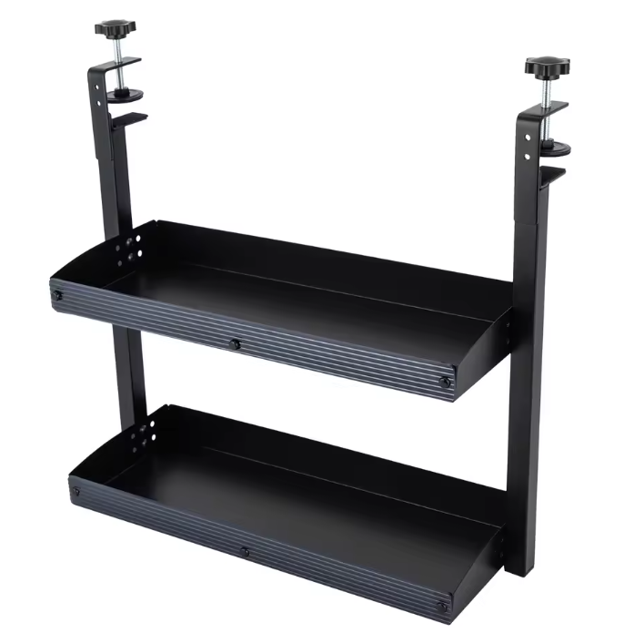 Bureau Plank Organizer met Klem – 2-Laags Opzetrek Zwart