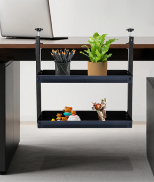 Bureau Plank Organizer met Klem – 2-Laags Opzetrek Zwart