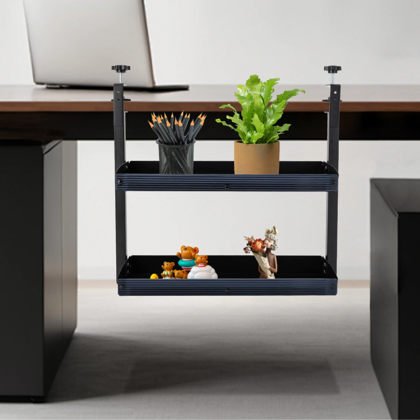 Bureau Plank Organizer met Klem – 2-Laags Opzetrek Zwart