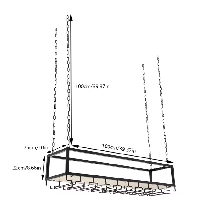 Vintage Hangend Wijnrek – Industrieel Plafondrek met Glashouder, 110 cm